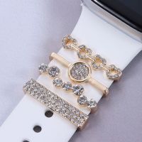 ℡ Metalowy pasek z brylantem ozdobny pierścionek dla Apple Watch Band Charms Ornament inteligentny zegarek bransoletka silikonowa akcesoria dla iwatch