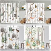 【CW】❡  Animals Shower Curtains Elk Wildlife Painting Curtain Set