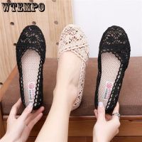 WTEMPO Fashion Women Flat Shoe Hollow Cloth Ballerina Shoes Flat Women Summer Breath Mesh Breathable Slip Lace Mesh Lazy Shoes