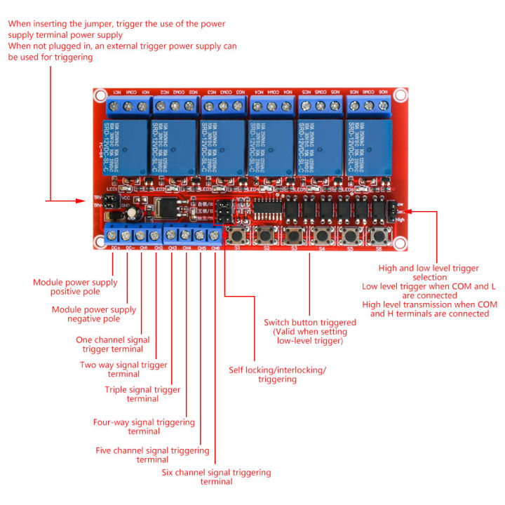 โมดูลรีเลย์6ช่อง5โวลต์12โวลต์24โวลต์โมดูลรีเลย์คณะกรรมการโล่ด้วย-optocoupler-สนับสนุนทริกเกอร์ระดับสูงและต่ำสำหรับ-a-rduino