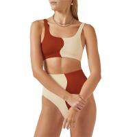 2023 Solid Color Splicing Bikini Two-piece Swimsuit Women Sexy U-neck Suspender Backless Bathing Suit High Waist Swimwear