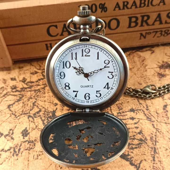 นาฬิกาพกพาควอทซ์ลูกปัดมังกรคู่สไตล์จีนโบราณพร้อมนาฬิกาสายโซ่จี้สร้อยคอสายโซ่