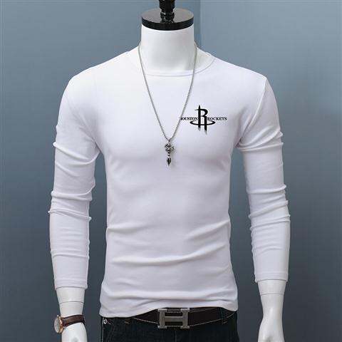 เสื้อยืดแขนยาวตัดเย็บสำหรับผู้ชายเสื้อยืดพื้นล่างเข้ารูปพอดีคอกลมฤดูใบไม้ผลิและเสื้อท่อนบนสำหรับฤดูใบไม้ร่วงทันสมัยพิมพ์ลายวัยรุ่นเสื้อยืดอินเทรนด์รุ่นเกาหลี