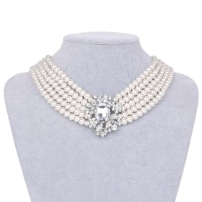 JDY6H new Hepburn theme party round imitation pearl collar necklace multi-strand collar 20s necklace accessories
