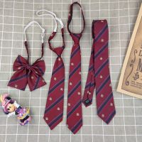 JK Bow Tie Bow Tie Lazy Zip-Free Tie ชุด UniformDKStriped สีแดงญี่ปุ่น