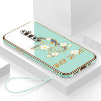 เคสโทรศัพท์ oppo reno 2f กรอบสีทองชุบด้วยไฟฟ้า รวมทุกอย่าง ฝาหลัง วัสดุ TPU ป้องกันการหล่น ป้องกันการชนกัน กันน้ำ สายรัดข้อมือการ์ตูนน่ารัก เคสโทรศัพท์มือถือ