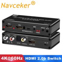 4K 120Hz ตัวแยกออดิโอ HDMI 4K 5.1CH 2พอร์ต HDMI เป็น HDMI ออดิโอสวิตช์อาร์คพร้อมสาย Audio ไฟเบอร์ออพติคดิจิตัลสเตอริโอสำหรับ PS5ทีวี