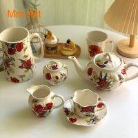 Festive New Year Little Red Flower European Retro Floral Ceramic Milk Pot Coffee Cup Teapot