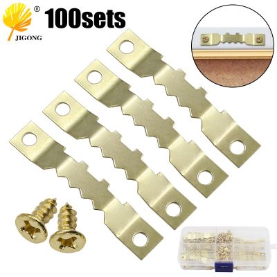 100Sets Saw Picture Hangers Photo Frame Painting Mirror Hanging Hooks With Screws Sawtooth Pegs 45x8mm