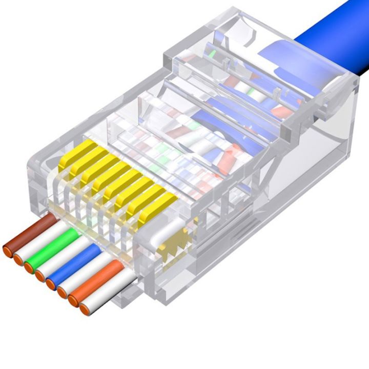 100ชิ้นเครือข่ายผ่านการเชื่อมต่อ-rj45-cat6-cat5e-lan-utp-เคเบิ้ลเสียบเครื่องมือฟรี-cat6การติดตั้งสายเคเบิลเชื่อมต่อ