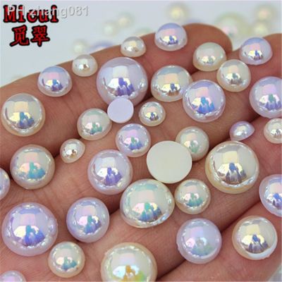 Mix size AB color Flatback Half Round Pearl Craft ABS Imitation Pearl Acrylic Rhinestones Scrapbook Beads 3D Non HotFix Nail Art