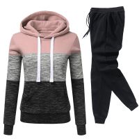 【DT】hot！ Tracksuit Patchwork Hoodies Sweatpants 2 Piece Set Fleece Fashion Cusual Streetwear Female Pullover