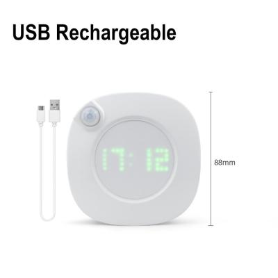 Toilet Night Light With Clock Battery USB Lamp With Motion Sensor LED Light For WC Bathroom Bedroom Closet Magnetic Wall Lamps