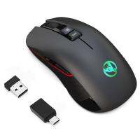 SmartPhonemall HXSJ T30 2.4GHz 8-key USB Rechargeable Colorful Glowing 3600DPI Four-speed Adjustable Wireless Optical Mute Gaming Mouse for Desktop Computers / Laptops, with USB-C / Type-C Adapter