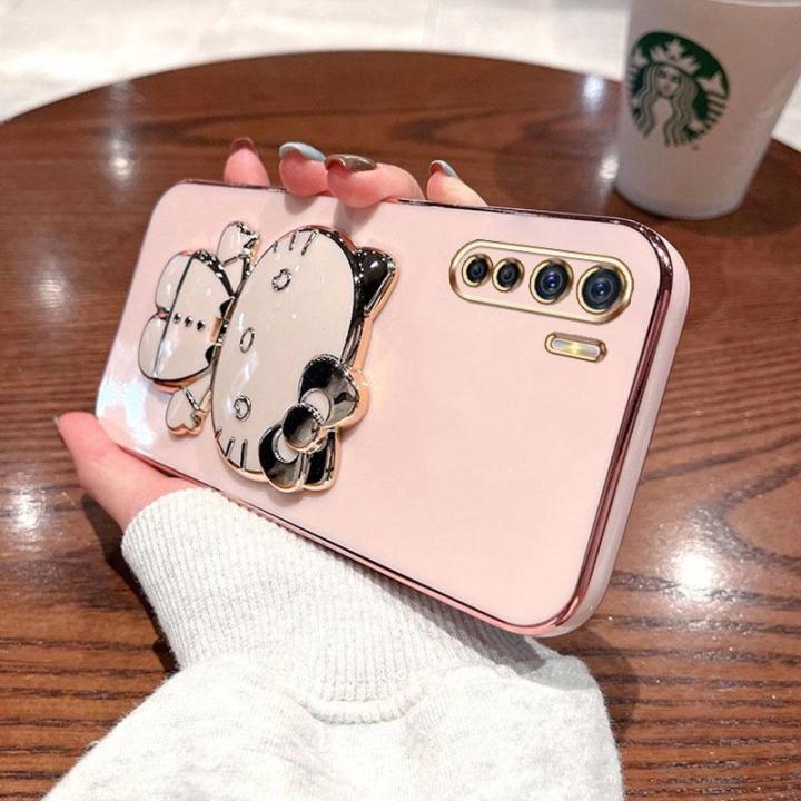 folding-makeup-mirror-phone-case-for-oppo-reno-3-4g-a91-f15-reno-4-pro-4g-case-fashion-cartoon-cute-cat-multifunctional-bracket-plating-tpu-soft-cover-casing