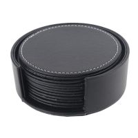 【CW】 Set of 6 Leather Coasters Spill Protection for Table Desk Durable and Non Coaster Common Size R7UB