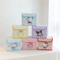 [BONBON Home Storage] Sanrio My Melody Cinnamoroll Pochacco Hello Kitty Kuromi อะนิเมะน่ารักฝาครอบพับได้กล่องตากแห้งตั้งโต๊ะเด็กผู้หญิง