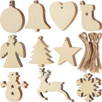 Christmas Wood Decorations Round Wood Slice Wood Snowflake Christmas Tree Hanging Ornaments