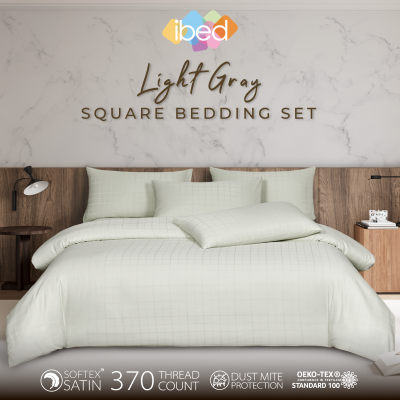 ibed ชุดผ้าปูที่นอนครบเซ็ท Softex Satin (ลายสี่เหลี่ยม) Light Gray 3.5 ฟุต,5 ฟุต,6 ฟุต - SQUARE COLLECTION