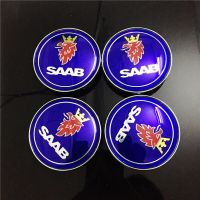 หมวกโลโก้ป้ายกลางดุมล้อสีฟ้า4ชิ้น/เซ็ต60/68มม. หมวกสำหรับใส่ในรถ Saab BJ SCS SAAB