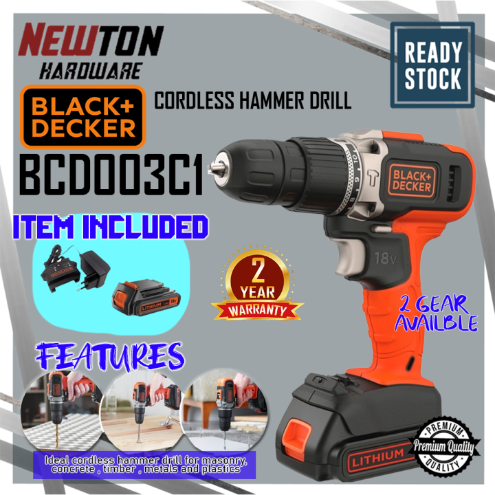 ''BLACK & DECKER'' CORDLESS HAMMER DRILL 18V BCD003C1 Lazada