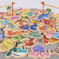 Montessori Wooden Magnetic Fishing Toy for Baby Cartoon Marine Life Cognition Fish Games Education Parent-Child Interactive Gift