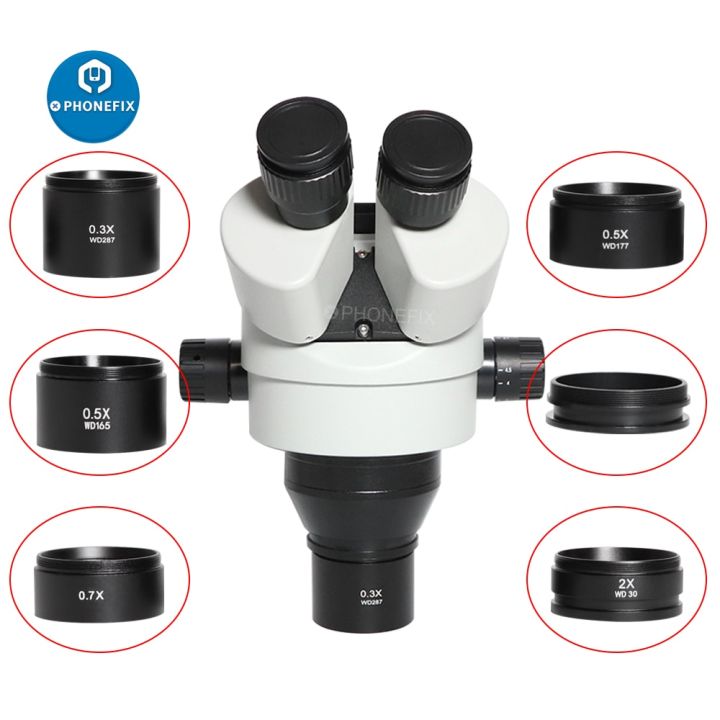 wd165-0-5x-0-7x-1-0x-2-0x-auxiliary-objects-lens-microscope-camera-lens-for-trinocular-stereo-zoom-microscope-barlow-glass-lens