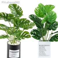 18/9 Fork Artificial Plants Green Palm Leaves Monstera Home Garden Living Room Bedroom Balcony Decoration Tropical Fake Plant