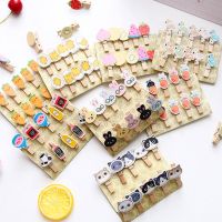 8/10/12Pcs Cartoon Wooden Paper Clip Bookmark Album with Rope Message Stickers Decorations Paper Photo Clips Craft Decoration