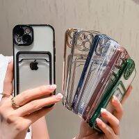 【CC】 Electroplated Transparent Card Holder Wallet iPhone 13 12 14 Photo Shockproof Silicone Cover