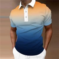 Summer Fashion Mens Polo Shirts Casual Sports Golf Shirts Gradient Printed Tops Lightweight and Breathable