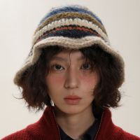 【YD】 Korean Crochet Striped Hat Contrast Color Warm Fashion Knitted