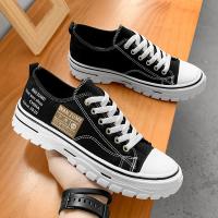 ? Autumn Mens Shoes 2023 New Summer Casual Sports Canvas Sneakers All-match Trendy Black Thick-soled Heightening Cloth Shoes