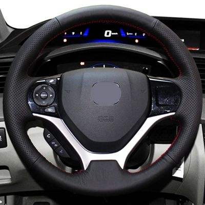 [HOT CPPPPZLQHEN 561] ผลิตภัณฑ์รถยนต์ DIY สีดำลื่นหนัง Faux อุปกรณ์เสริมในรถยนต์พวงมาลัยฝาครอบล้อสำหรับฮอนด้าซีวิคซีวิค9 2012 2013 2014 2015