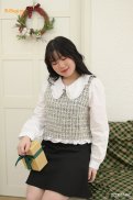 Áo tweed phối trắng cổ nhún bèo BIGSIZE 55kg đến 95kg - 22T3YSM42 - BU