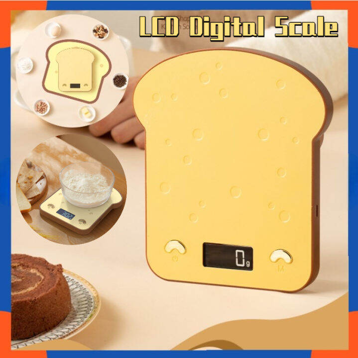 Toast Shape Electronic Kitchen Scale Rechargeable LCD Display Household