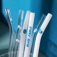 ☽✠﹍ Handmade Glass Straw Astronauts Cartoon Reusable Straws with Cleaner Brush Set Curved Straight Eco-Friendly Straw Bar Supplies