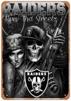 โปสเตอร์ Raiders ป้ายดีบุกมนุษย์ถ้ำป้ายโลหะแนววินเทจสำหรับบ้านคาเฟ่บาร์ผับเครื่องตกแต่งฝาผนังขนาด8X12นิ้ว