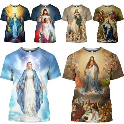 Mamba Top 3D Print Christianity Jesus Biological Mother Virgin Mary Women T Shirt Ascend To Heaven Oil Painting Funny Men Tshirt