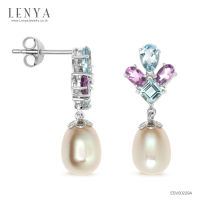 Lenya Jewelry ต่างหูเงินแท้ 925 ชุบด้วยทองคำขาว ประดับด้วยอัญมณี ดีไซน์น่ารัก เพิ่มความหรูเล็กๆ ดีไซน์น่ารัก