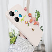 เคส PMP สำหรับ Infinix Smart 7 Tecno Spark Go 2023 Tecno Pop 7 Pro สีชมพูน่ารักเคสโทรศัพท์ภาพดอกไม้สี่เหลี่ยมปลอกซิลิโคนน้ำคลุมทั้งหมดเคสป้องกันทนแรงกระแทกกล้อง