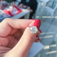 IOGOU แหวนเพชรโมอิสสี D-E ทรงกลม0.5 3.0ct 925งานหมั้นสีเงิน