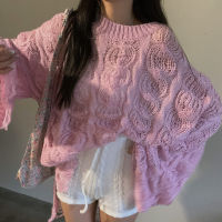 White Pink Solid Sexy Knit Sweater Women Hollow Destroyed Hole Oversize Top Pullover Long Sleeve High Street Fall Loose Sweater