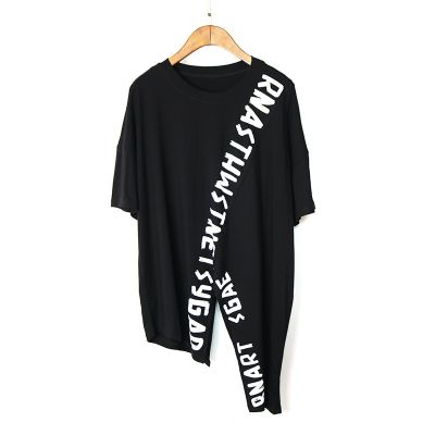 XITAO T-shirt Irregular Letter Pullover Pleated Women Split T Shirt