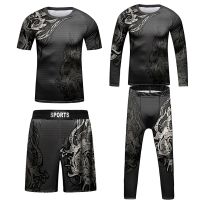 Kaus MMA + กางเกงกีฬาสำหรับเด็ก Jiu Jitsu Rashguard สำหรับเด็กชายมวยไทยกางเกงขาสั้นแบบไทยยิมเสื้อผ้าเด็ก Bjj เสื้อยืดชกมวย