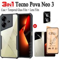 เคสโทรศัพท์กันกระแทก Tecno Pova Neo 3สำหรับ Neo3 Pova 3 In 1ฟิล์มนิ่มสีประกายหิมะเซรามิก + ปกป้องหน้าจอเลนส์กล้องถ่ายรูป