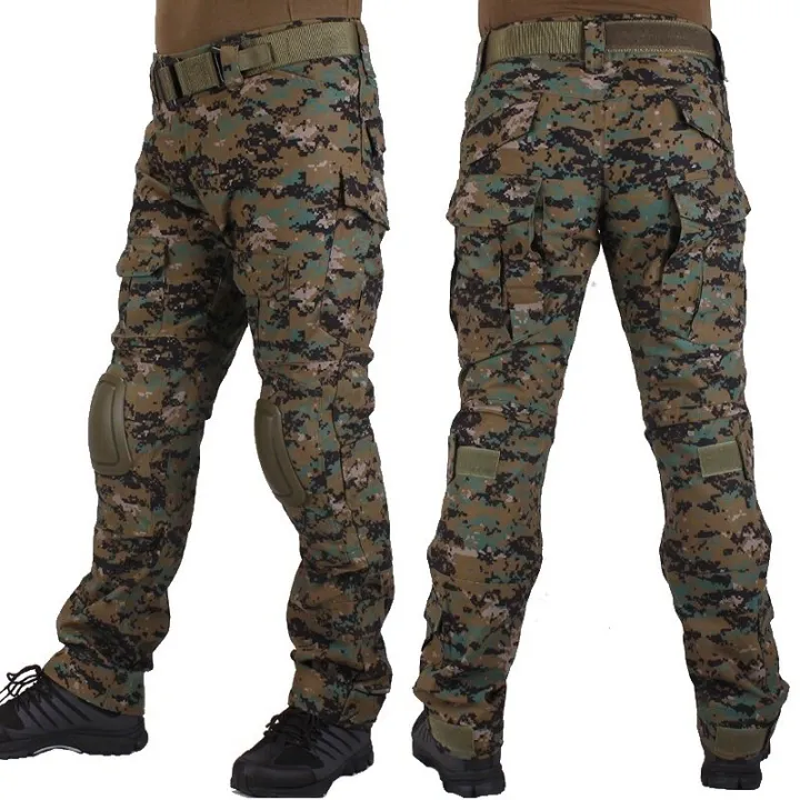 Army Tactical Pants With Knee Pads Woodland Jungle Camouflage Men