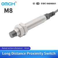 OMCH M8ระยะไกล Inductive Proximity Sensor ช่วงการตรวจจับ4มม. NPN PNP NO NC ความยาวสายเคเบิล2M