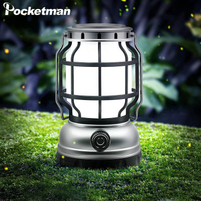 Solar Lantern Waterproof Camping Lantern Rechargeable Camping Light with Emergency Flickering Flame Hanging LED Light