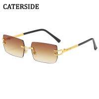 CATERSIDE แว่นตาทรงสี่เหลี่ยมผืนผ้าสำหรับผู้ชายแฟชั่นสำหรับผู้หญิงสี่เหลี่ยมไม่มีขอบไล่ระดับสีแว่นตากันแดด